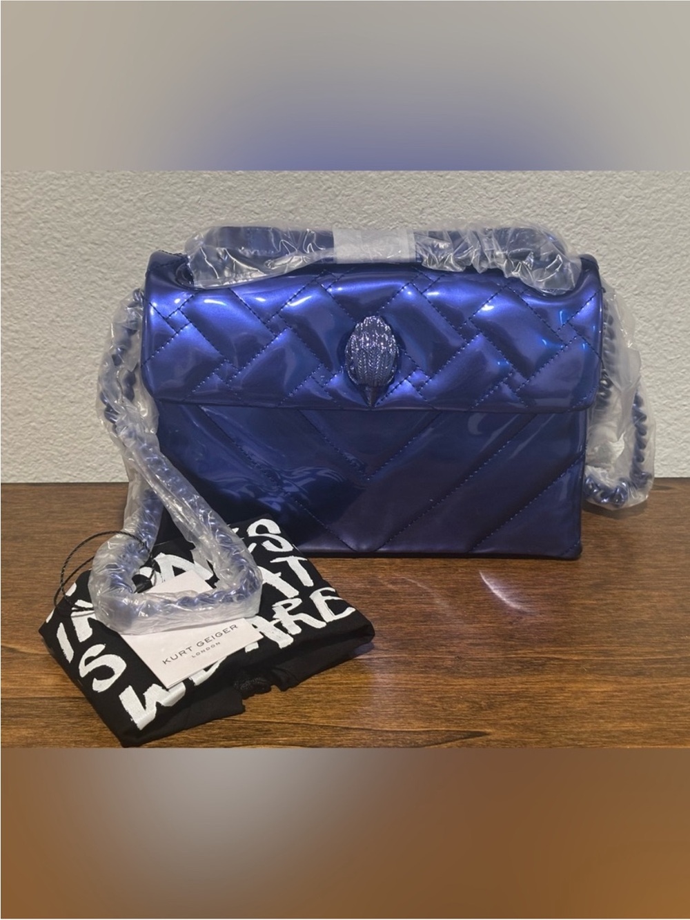 Kurt Geiger Quilted Metallic Blue Shoulder Crossbody Bag ✨BEAUTIFUL ✨ - Picture 2 of 10